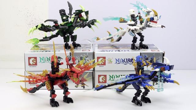 4 ninjago minifigs和他們的坐騎龍