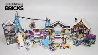 樂高之友滑雪勝地滑雪纜車，配有小屋、溜冰場、越野車和熱巧克力麵包車。